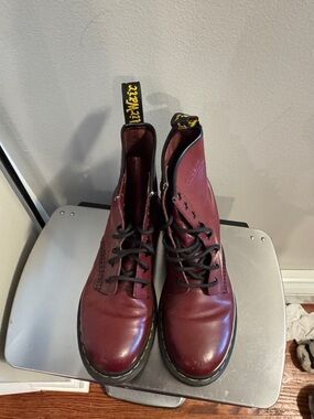 Dr. Martens Cherry Red Leather Lace-Up Combat Boots